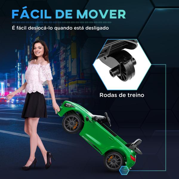 Carro Elétrico para Crianças Carro Mercedes - Benz AMG GTR com Bateria 12V Faróis Buzina e Música 108x67x46 cm Verde