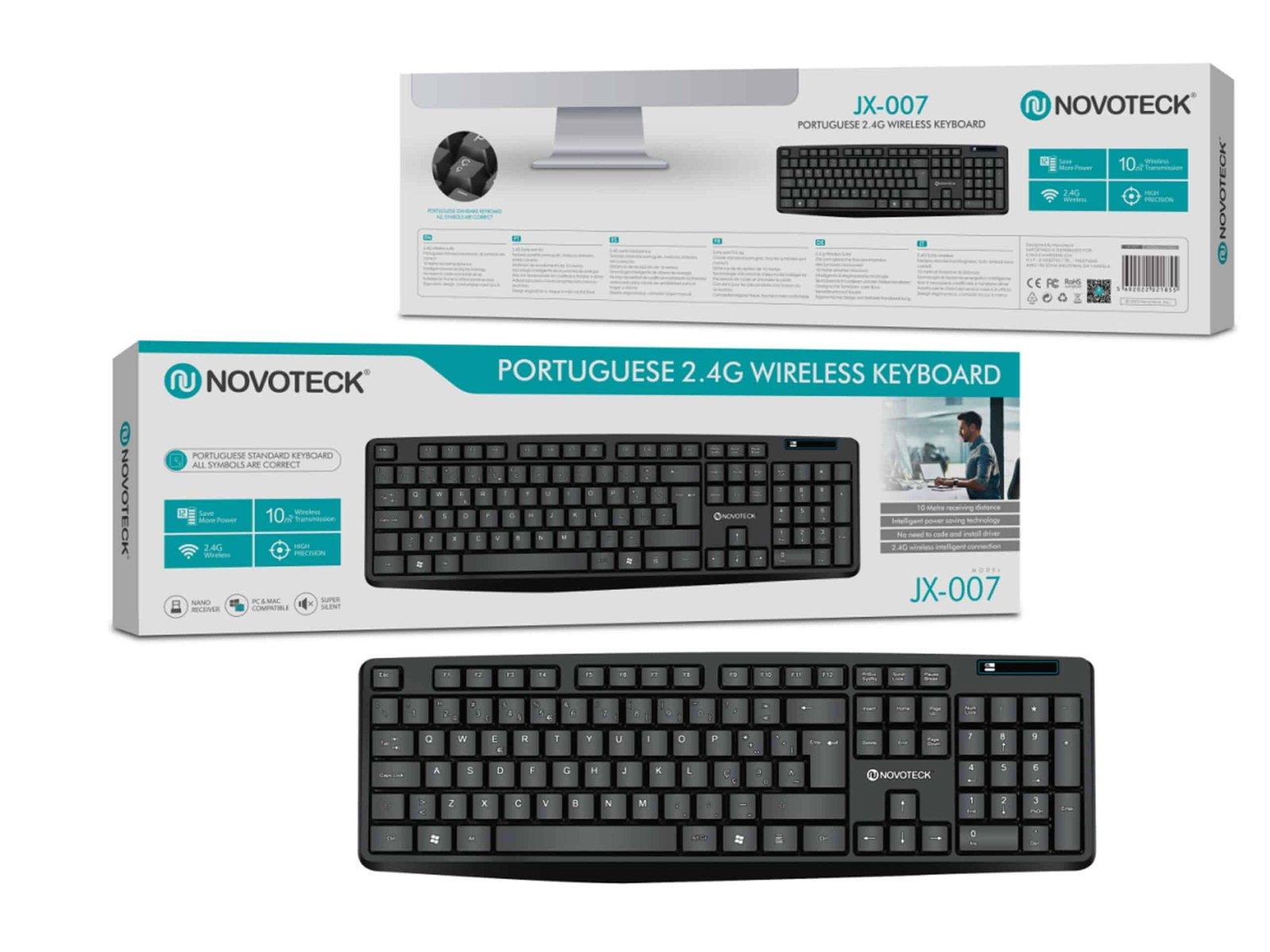 Teclado Sem Fios Português NOVOTECK JX-007 - Conectividade 2.4G e Eficiência Energética