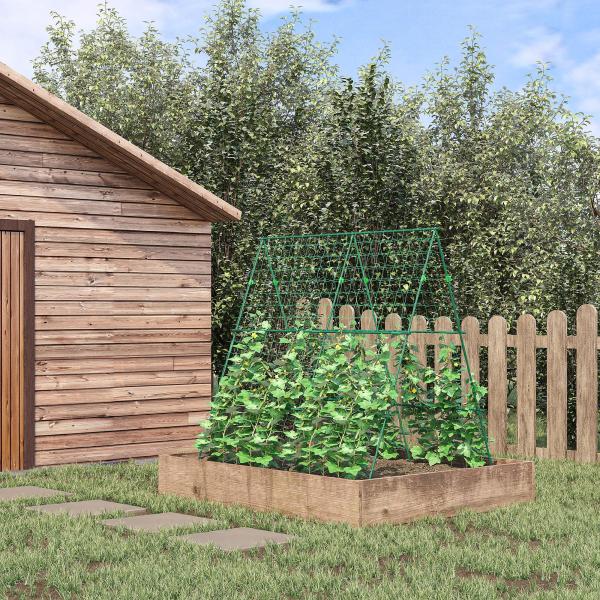 Treliça de Jardim Triangular Suporte para Plantas Trepadeiras com Estrutura em Aço 180x100x180 cm Verde