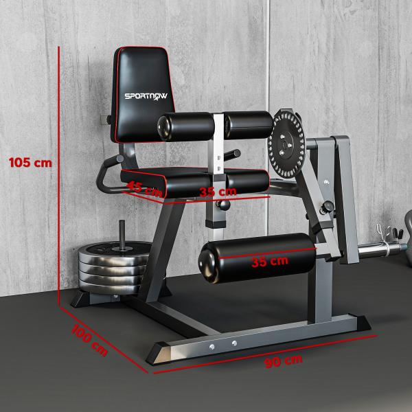 Máquina de Extensão e Flexão de Pernas Ajustável com Carga de Discos para Treino de Glúteos e Coxas em Ginásio