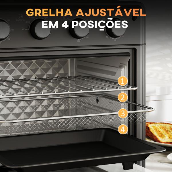 Mini Forno Elétrico 30L 1600W Mini Forno de Convecção com 7 Modos Temporizador e Temperatura Ajustável 43x39x39 cm Preto