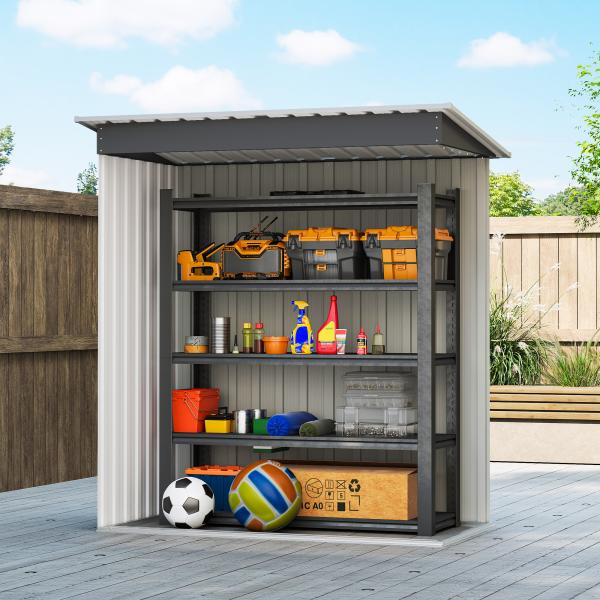 Abrigo de Jardim Exterior 1,5 m² 163x89x182 cm Abrigo Metálico para Ferramentas com Porta de Correr e Teto Inclinado Preto