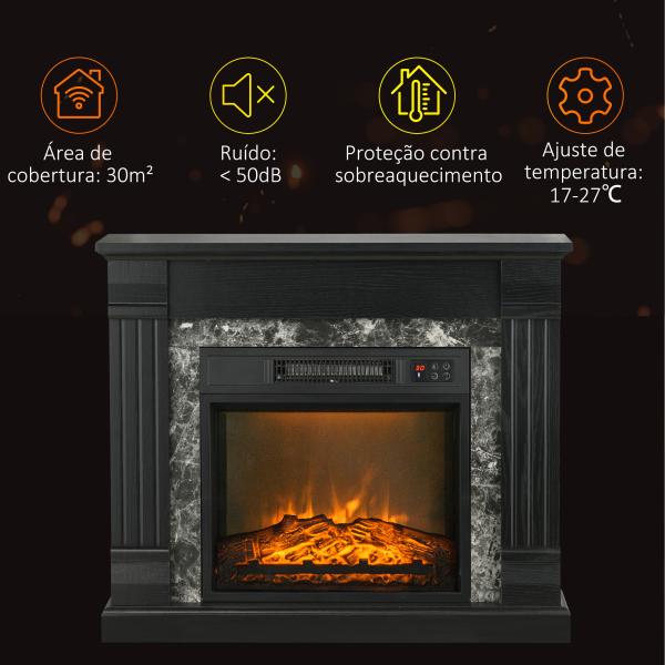 Lareira Elétrica 1800W com Efeito de Chama Realista e Proteção Contra Superaquecimento 80x21,6x67,8 cm Preto