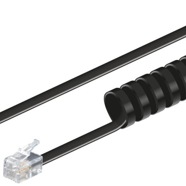Cabo Telefone/Auscultador RJ9 Espiral (7,5 mts) - Preto