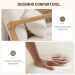 Poltrona de Baloiço com Apoio para os Pés Estofado em Bouclé com Almofada Acolchoada Encosto Ergonómico Apoios de Braços e Pés de Madeira 64,5x82x89 cm Branco