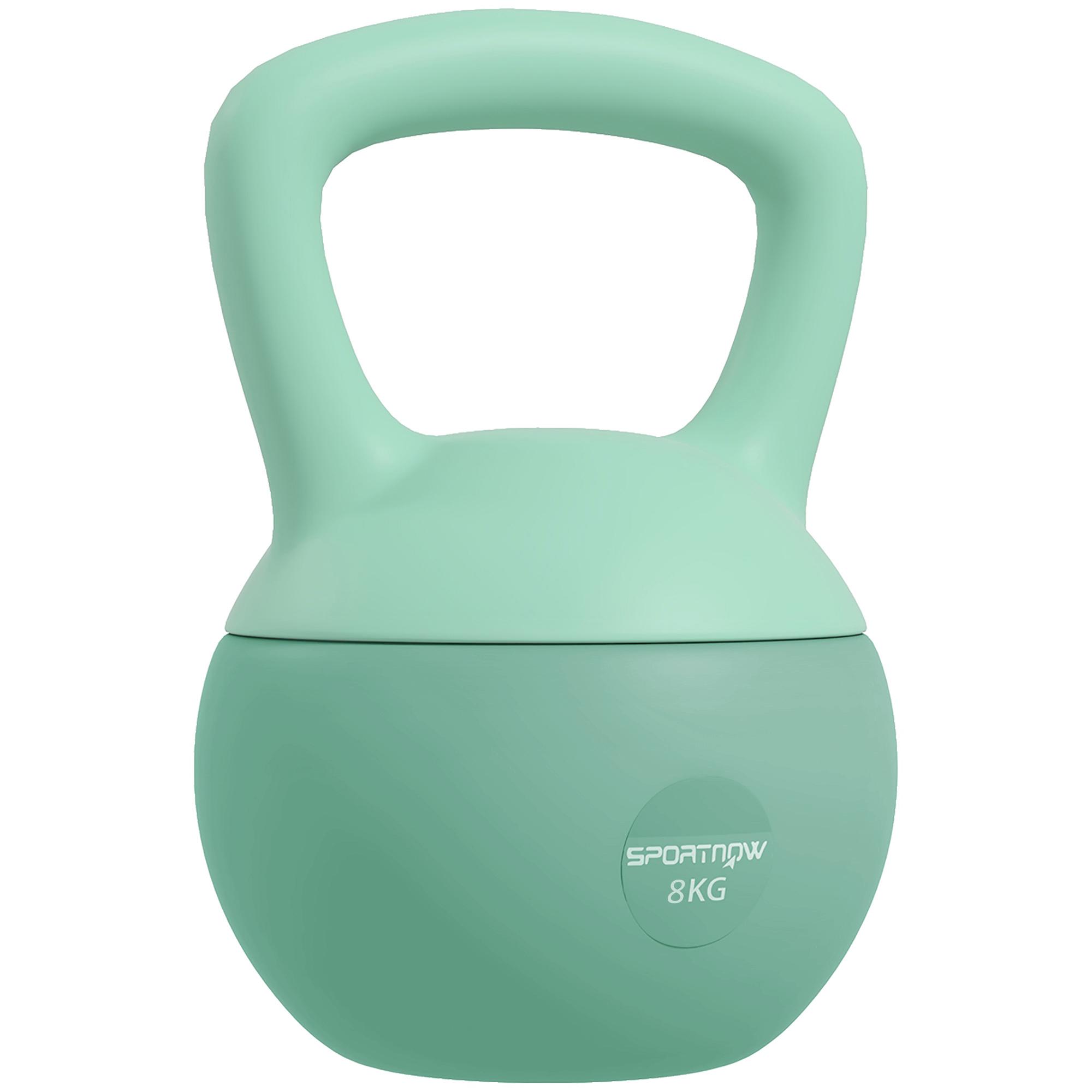 Kettlebell de 8 kg Pesa Russa Preenchida de Areia Metálica e Alça Antiderrapante para Treino em Casa Ginásio 19x19x28 cm Verde