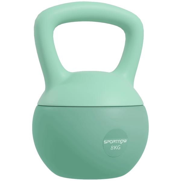 Kettlebell de 8 kg Pesa Russa Preenchida de Areia Metálica e Alça Antiderrapante para Treino em Casa Ginásio 19x19x28 cm Verde