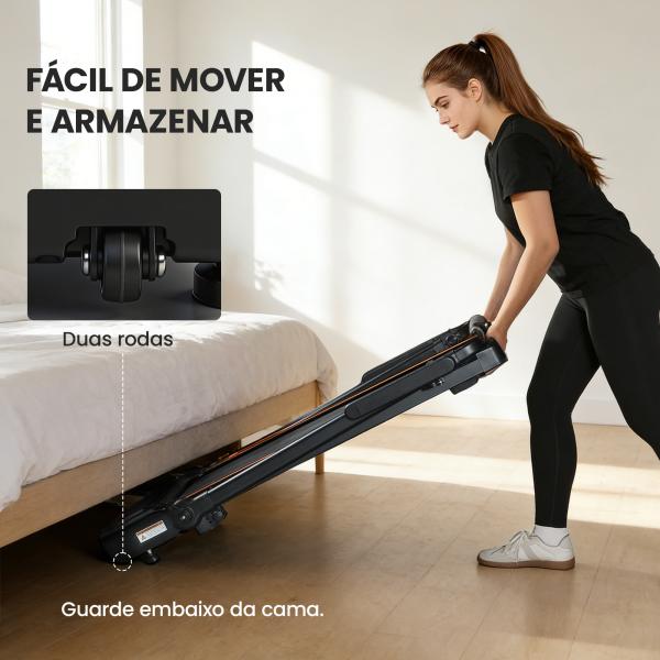 Passadeira Dobrável Elétrica 2.5HP com Secretária Destacável e Guiador Ajustável em Altura 1 - 12 km/h Ecrã LED 125x70x102 - 111 cm Preto