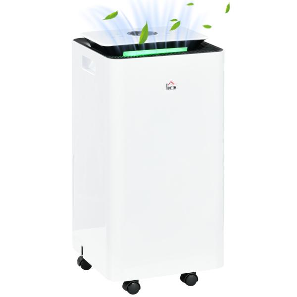 Desumidificador Elétrico 10L/dia Depósito 2,5L Silencioso com 5 Modos 2 Velocidades Ecrã LED e Temporizador 25x25x50,5 cm Branco