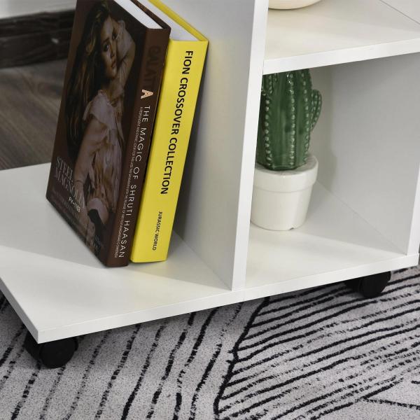 Mesa Auxiliar Moderna Mesa Auxiliar em Forma de C com Rodas e Prateleiras Abertas 45x35x58 cm Branca