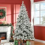 Árvore de Natal Artificial 225 cm com Neve Ignífugo com 1300 Ramos Folhas de PVC Base Dobrável Verde