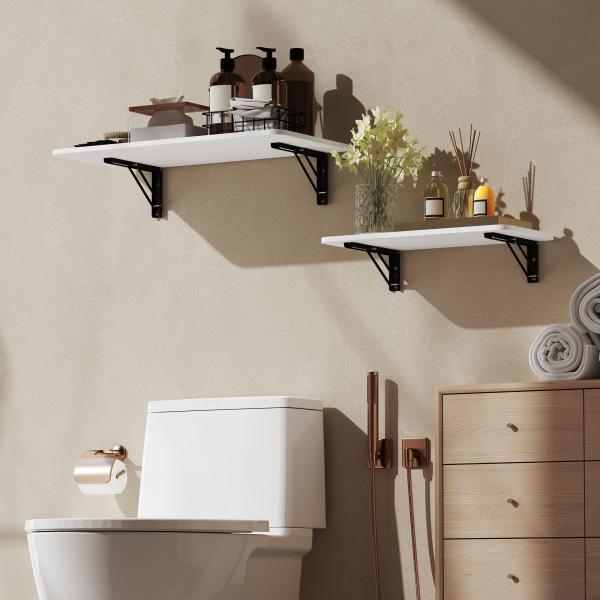 Conjunto de 2 Mesas Dobráveis de Parede Secretárias Flutuantes para Espaços Pequenos Mesas Rebatíveis Branco Brilhante