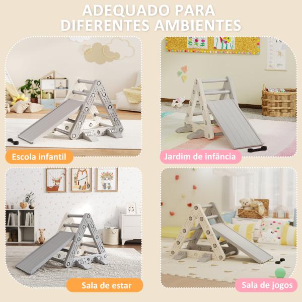 Triângulo de Escalada para Crianças de 18 - 48 Meses com Escorrega e Rampa 130x80x69 cm Cinza e Branco