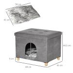 Caverna para Gatos 2 em 1 Banco para Apoio dos Pés com Tampa Removível Orifício de Entrada Almofada Lavável e Pés Elevados de Madeira para Interior 60x45x44,5cm Cinza