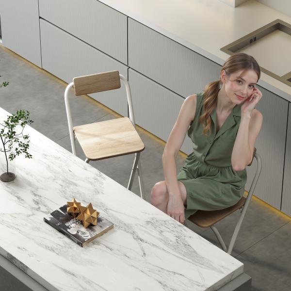 Conjunto de 2 Bancos de Bar Dobráveis Bancos Altos de Cozinha com Encosto Apoio para os Pés 37x45x87 cm Madeira