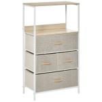 Cómoda com 4 Gavetas Dobráveis e Prateleira Aberta Cómoda com Gavetas de Tecido Anti - Tombo 58x29x103cm Madeira e Cinza Claro