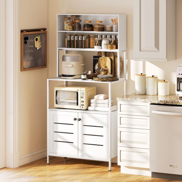 Armário de Cozinha com Tomada de Corrente Suporte para Micro - Ondas 2 Entradas USB e Compartimentos 80x42x171 cm Branco
