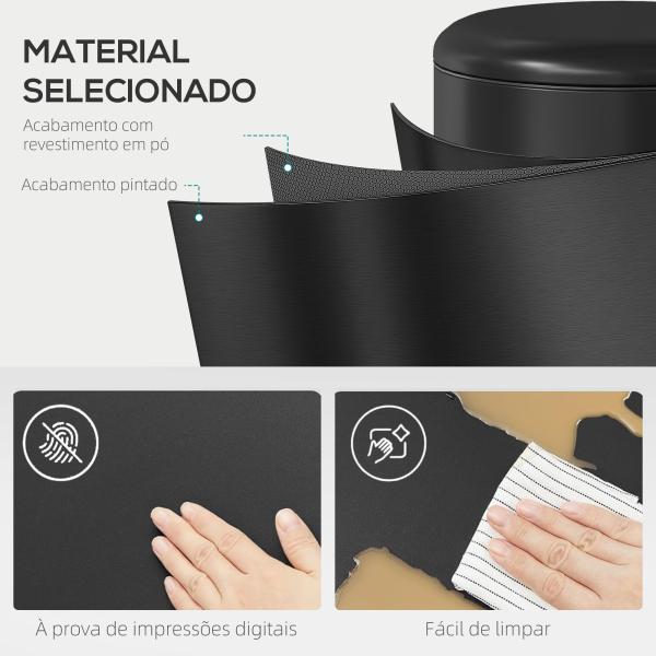 Caixote do Lixo de Cozinha 30L com Pedal, Tampa de Fecho Suave e Balde Interior Removível, Preto