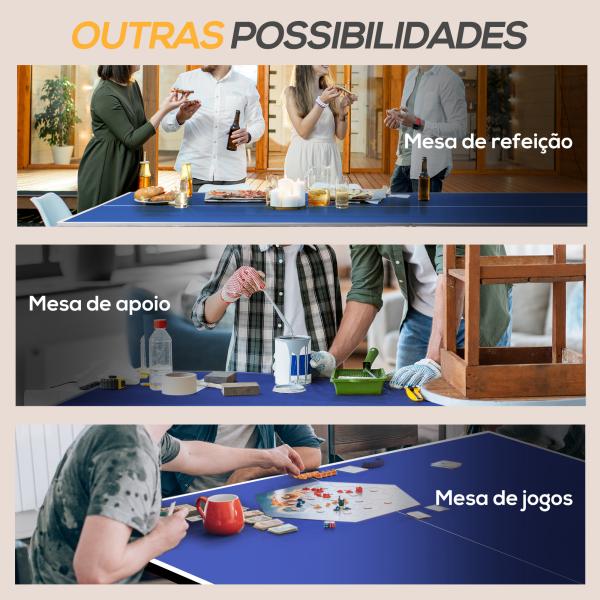 Mesa de Ping - Pong Dobrável com Rede Apoio para os Pés Ajustáveis e Estrutura de Aço para Interior e Exterior 274x152,5x76 cm Azul