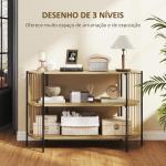 Mesa Consola com Corda de Papel Trançada à Mão Consola de Entrada de 3 Níveis com Estrutura de Aço Estilo Boémio 124x43,5x80 cm Madeira