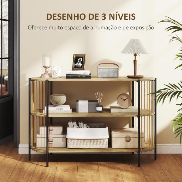 Mesa Consola com Corda de Papel Trançada à Mão Consola de Entrada de 3 Níveis com Estrutura de Aço Estilo Boémio 124x43,5x80 cm Madeira
