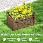 Floreira de Madeira Elevada para Cultivar Plantas Flores Ervas Floreira Retangular 60x39x37 cm Castanho Escuro