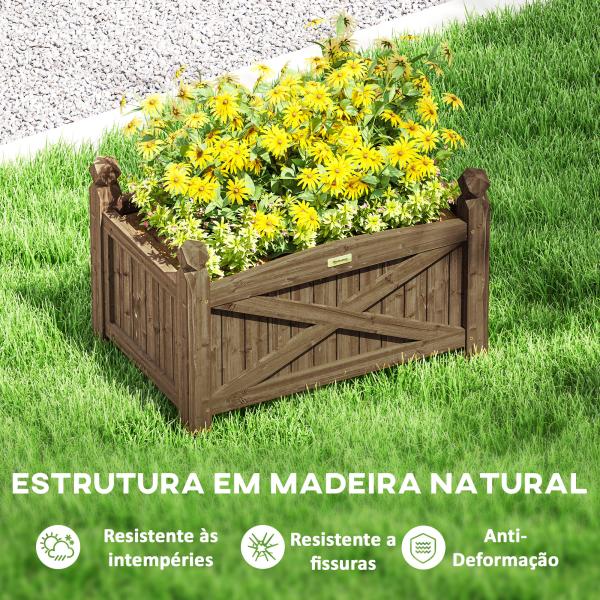 Floreira de Madeira Elevada para Cultivar Plantas Flores Ervas Floreira Retangular 60x39x37 cm Castanho Escuro
