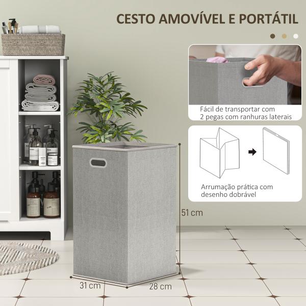 Móvel Casa de Banho com Cesto para Roupa Móvel Auxiliar Casa de Banho com Prateleiras Abertas e Cesta Amovível 60x38x86 cm Branco