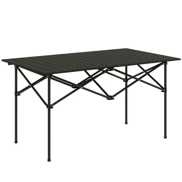 Mesa de Campismo Dobrável de Metal com Tampo Enrolável e Bolsa de Transporte Mesa de Piquenique Portátil 95x55x50 cm Preto