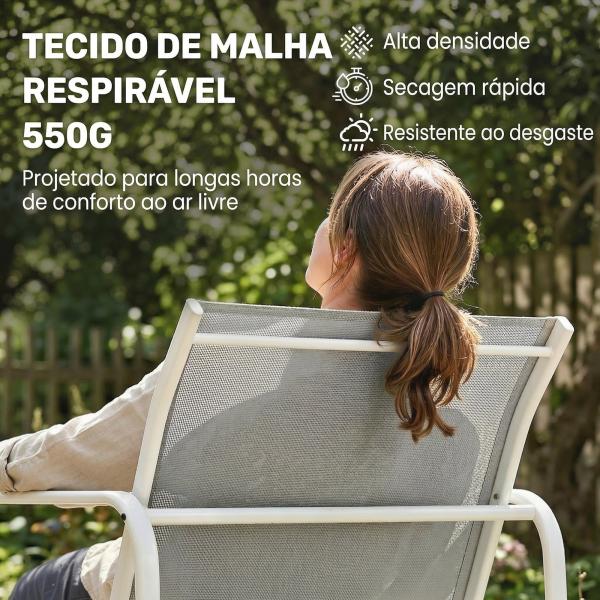 Conjunto de Jardim Exterior de 4 Peças com Sofá de 2 Lugares, 2 Poltronas e Mesa de Vidro Temperado, Tecido Textilene Cinzento Claro