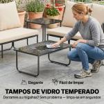 Conjunto de Jardim de 4 Peças Móveis de Exterior com 2 Sofás de 2 Lugares 2 Mesas de Vidro Almofadas Capas Removíveis Preto e Bege