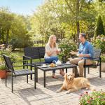 Conjunto de Móveis de Jardim para 4 Pessoas - Sofá de 2 Lugares, 2 Cadeiras e Mesa de Centro - Preto