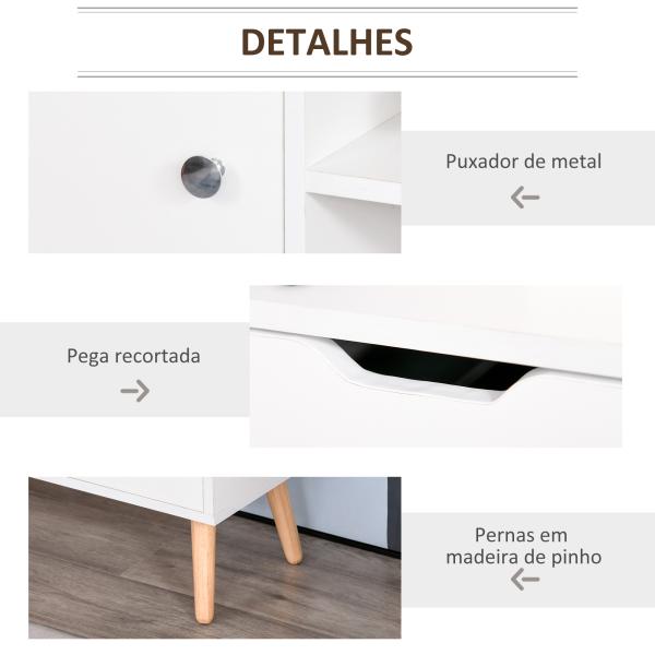 Armário de TV Grande armazenamento com armário prateleiras e gavetas abertas Carga 30 kg 120x28x44 cm Branco