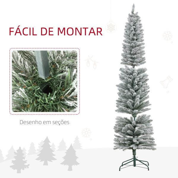 Árvore de Natal 210 cm Árvore de Natal Artificial Nevada com 180 Luzes LED 405 Ramos Verde e Branco