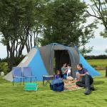 Tenda de Campismo Familiar para 4 - 6 Pessoas com 2 Dormitórios Impermeável 3000 mm com Bolsa 555x225x190 cm Cinza e Azul