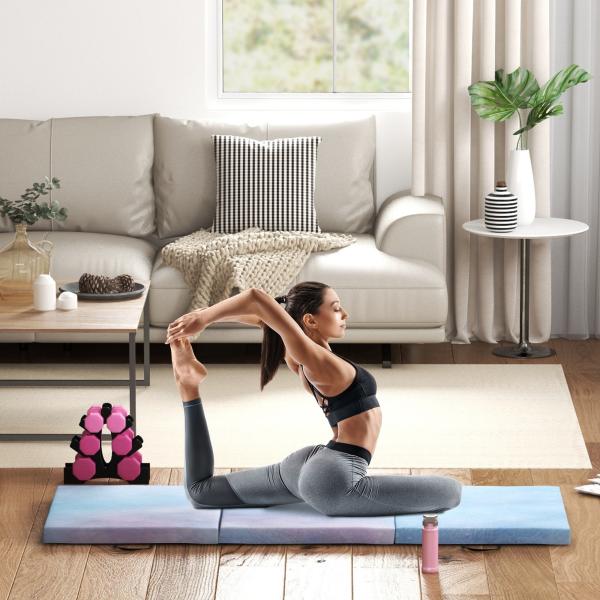 Tapete de Ginástica Dobrável com Espessura de 5 cm Tapete de Exercício 180x60x5 cm com Alças de Transporte Azul Degradê