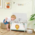 Baú Brinquedos Infantil 53 L Caixa de Arrumação Brinquedos com Tampa Rebatível e Pistão a Gás 60x37x39 cm Verde
