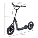 Trotinete para Crianças acima de 5 anos Scooter de 2 Rodas Grandes de 12 Polegadas com Freio e Guidão Ajustável em Altura Carga Máx. 50kg 120x52x80 - 88cm Preto