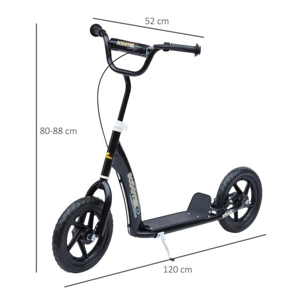 Trotinete para Crianças acima de 5 anos Scooter de 2 Rodas Grandes de 12 Polegadas com Freio e Guidão Ajustável em Altura Carga Máx. 50kg 120x52x80 - 88cm Preto