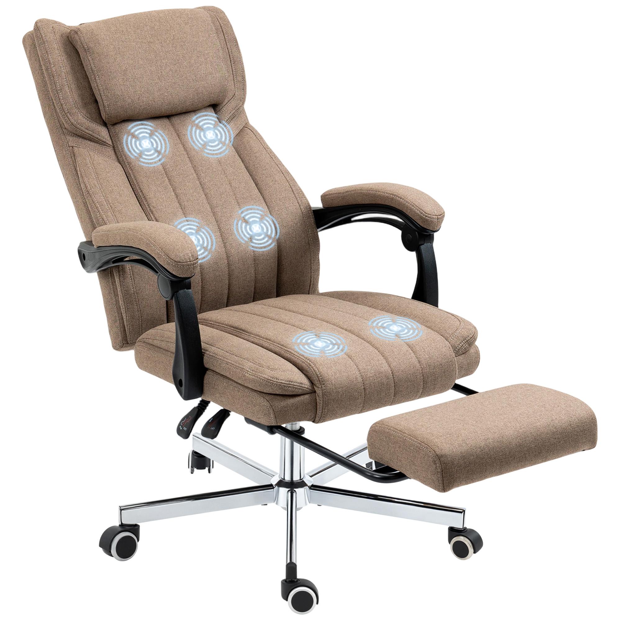 Cadeira de Escritório com 6 Pontos de Massagem com Vibração Reclinável com Altura Ajustável 65x61x101 - 113 cm Marrom