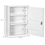 Armário de Parede de Aço para Medicamentos de 3 Níveis com Fechadura e 2 Chaves para Casa de Banho 40x15x53,5 cm Branco