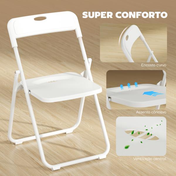 Conjunto de 6 Cadeiras Dobráveis com Encosto Curvo Assento Côncavo com Ventilação 48,5x47x75 cm Branco