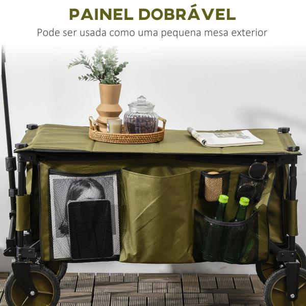 Carrinho Dobrável de com Rodas com Guiador Bancada Dobrável 5 Bolsas de Armazenamento 108x55x93cm Verde Escuro