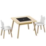 Conjunto de Mesa e 2 Cadeiras com Encosto em Forma de Ursinho e Compartimentos Ocultos Madeira e Branco