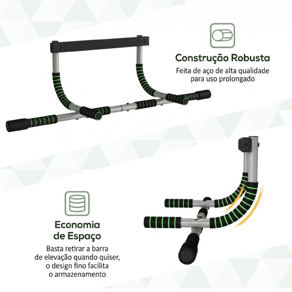 Barra de Elevações Multifuncional de Parede com Pegas Antideslizantes Carga 110 kg Cinzento e Preto