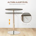 Mesa Alta Cozinha Mesa Alta Bar Redonda para 2 Pessoas Altura Ajustável Tampo Giratório 360° 60x60x91 cm Nogueira