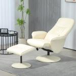 Poltrona Relax com Apoio para os Pés Estofada em PU Reclinável até 145° e Giratório 360° com Encosto Ajustável 81x81x105cm Creme