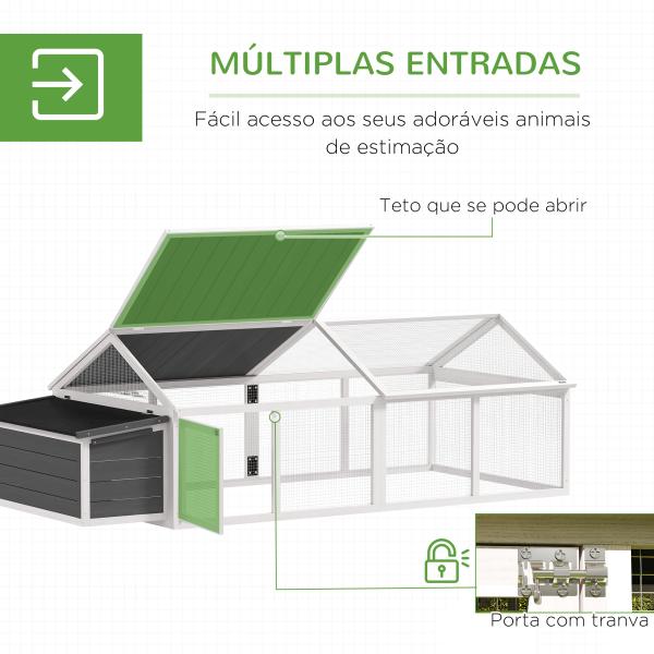 Galinheiro de Madeira para 4 - 8 Galinhas com Teto Abatível Portas com Fechadura e Caixa Ninho 240x112,5x76 cm Branco