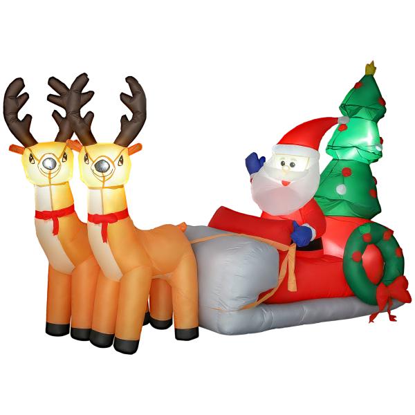 Pai Natal Insuflável com Trenó Renas e Árvore de Natal com Luzes LED Decoração de Natal 216x90x150 cm Multicolor