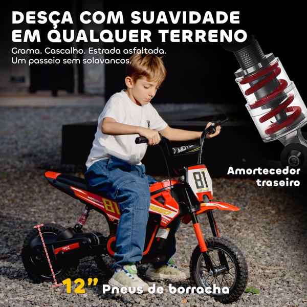 Mota Elétrica para Crianças 24V com Motor 250W Velocidade de 6 - 16km/h Rodas de 30,5 cm para Crianças de 8 - 12 Anos Vermelho
